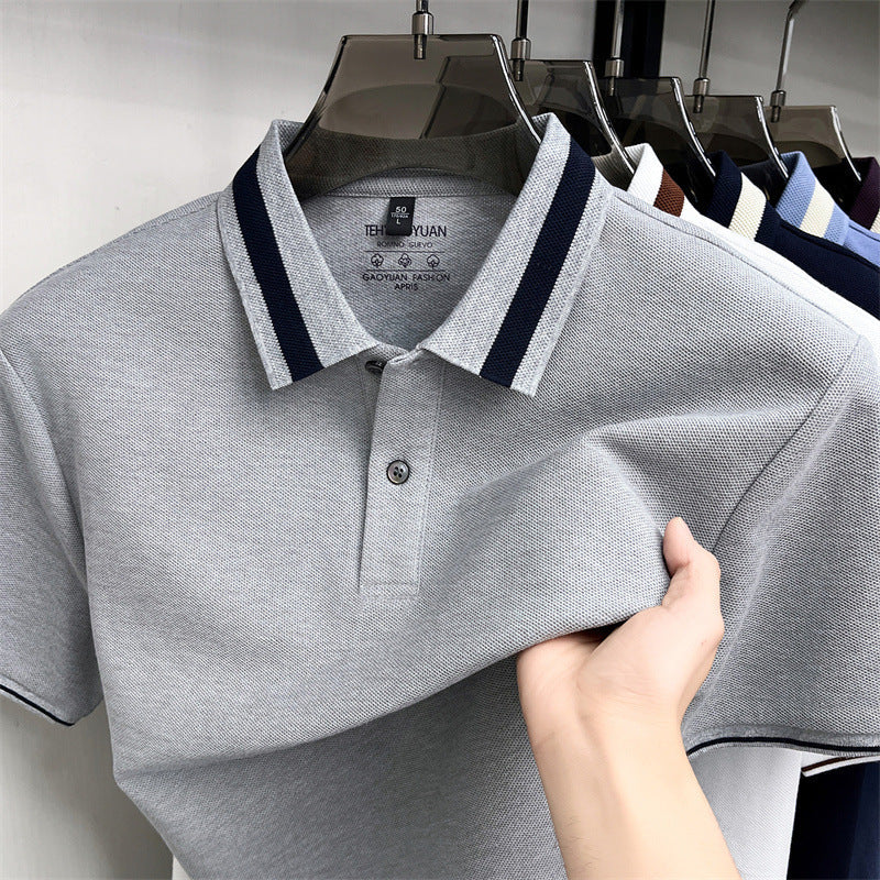 Gray Men's Mercerized Cotton Polo Shirt Breathable Cooling Comfort