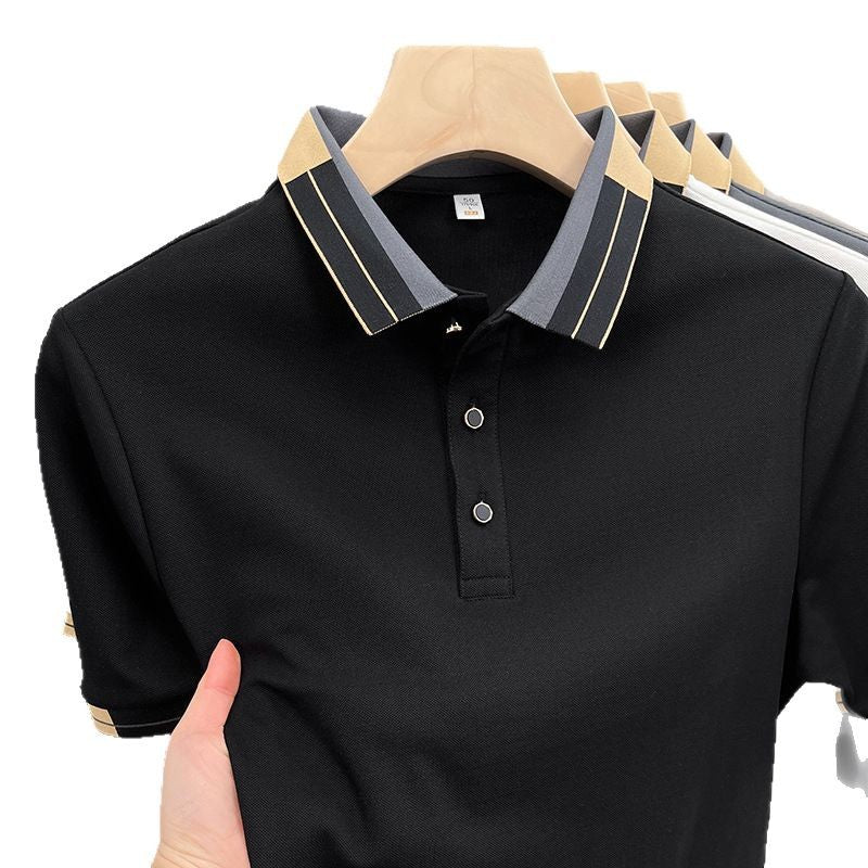 Dark Gray Men's Ice Silk Blend Polo Shirt Breathable Casual Comfort