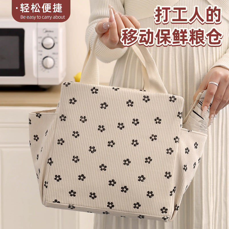 Premium Runhui Corduroy Square Insulated Meal Bag & Portable