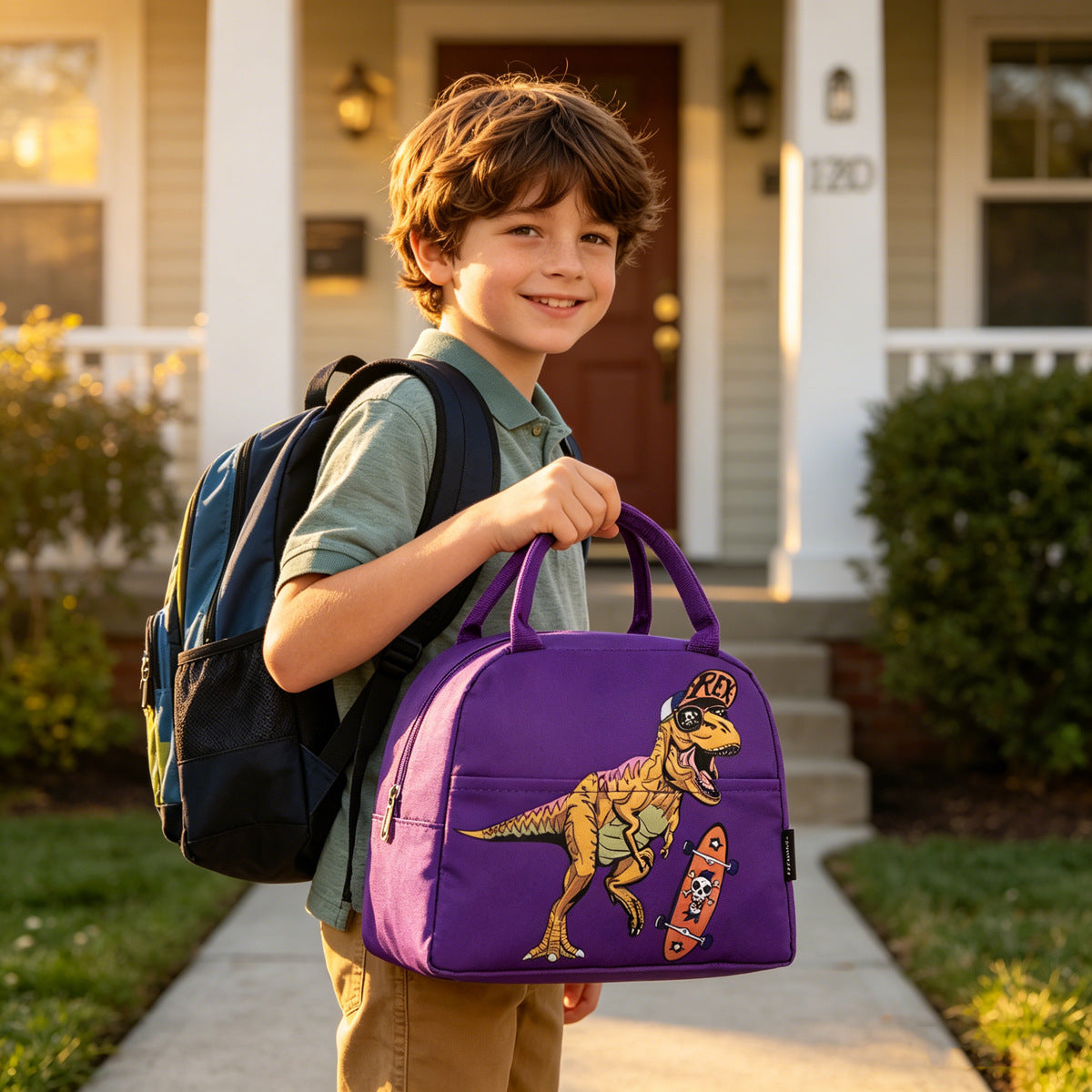 Dinosaur 1 Premium Kids Insulated Soft Lunch Box & Children's Cartoon Oxford Cloth Bag 23*12*19cm