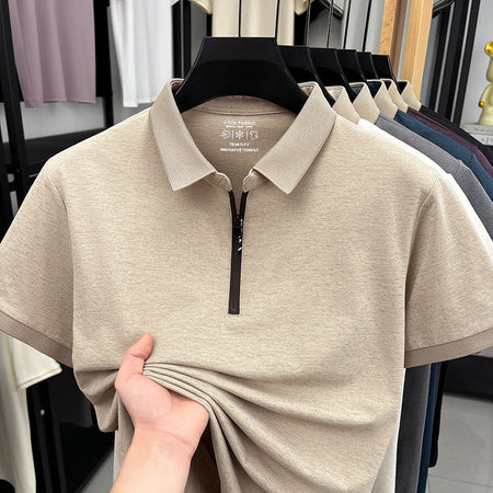 Beige Men's Half-Zip Polo Shirt Breathable Cooling Casual Comfort