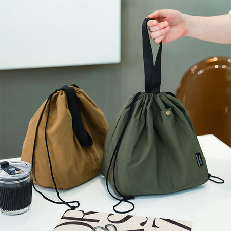 Wollastonite green Premium Large Solid Color Ins-Style Drawstring Insulated Lunch & Picnic Bag
