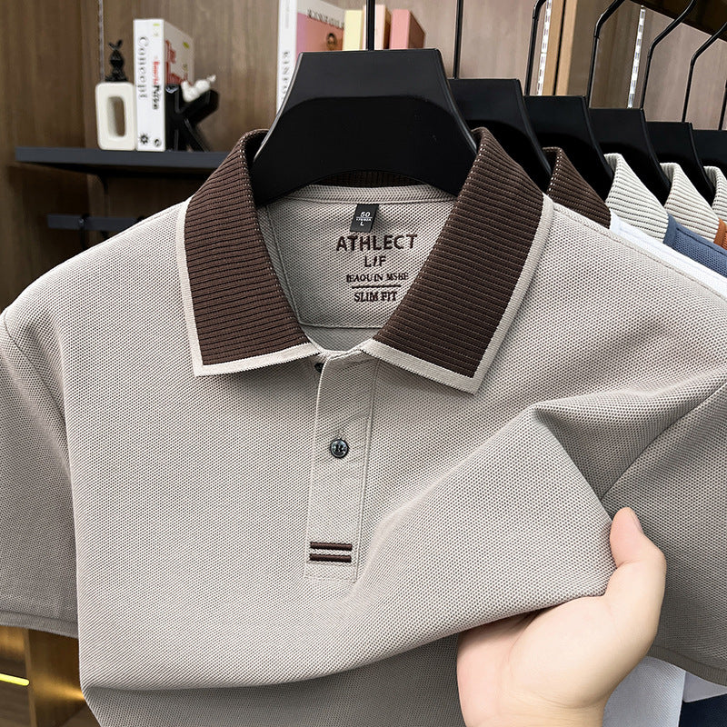 Dark Gray Men's Pure Cotton Embroidered Polo Shirt Breathable Comfort