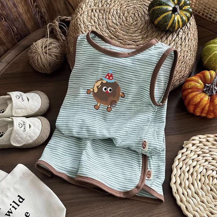 Kids Striped Vest and Shorts Summer Two-Piece Set