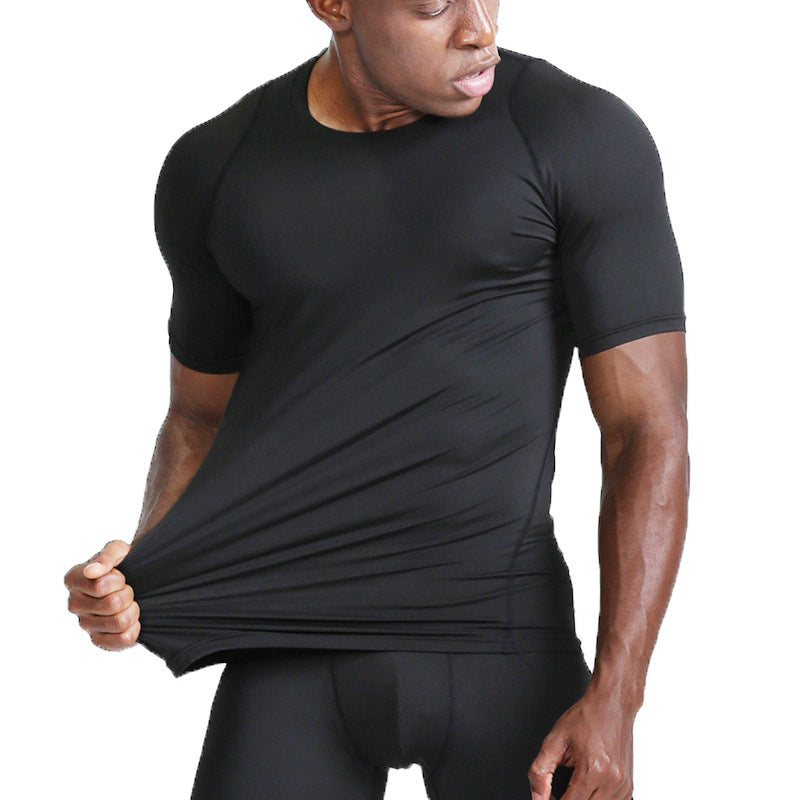 White Men's Quick-Dry Compression Sports T-Shirt Stretch Training Fit