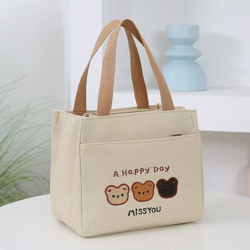 Premium Cartoon Bear Embroidered Canvas Tote Bag & Thickened