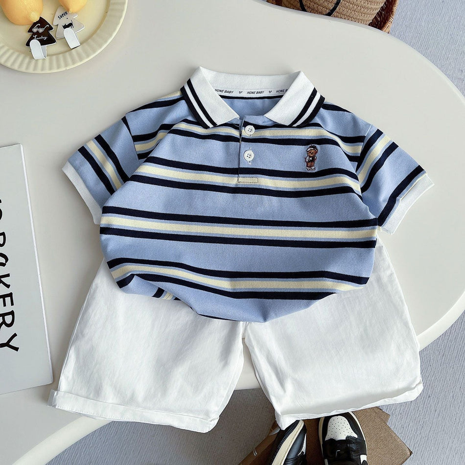 Kids Contrast Polo Collar Short Set Summer Outfit