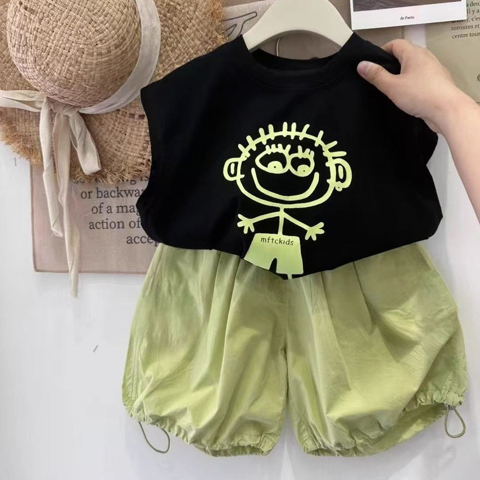 Kids Cartoon Sleeveless Top and Pants Summer Set