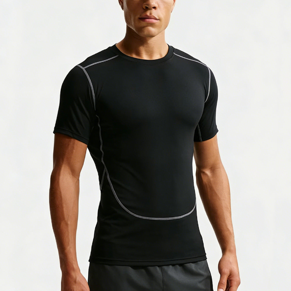 Black Men's Compression Sports T-Shirt Breathable Quick-Dry Fit
