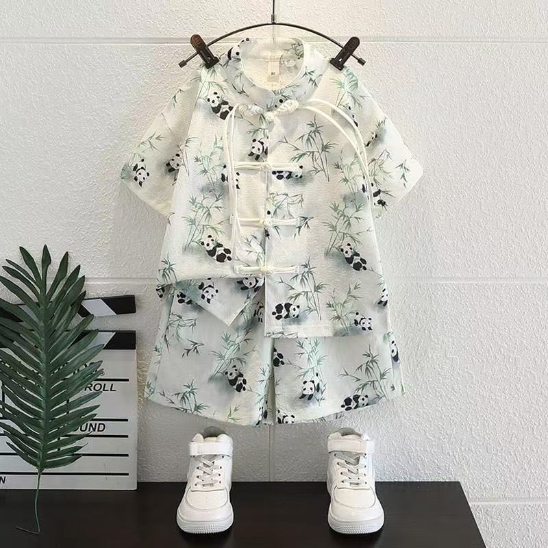 Kids Chinese Tang Style Short Sleeve Summer Outfit Set