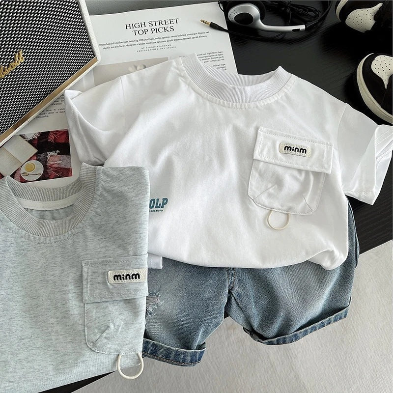 Kids Letter Print Short Sleeve T-Shirt and Pocket Pants Set