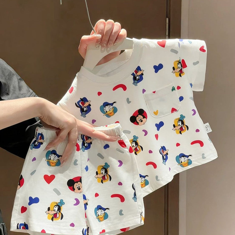 Kids Cartoon Printed Short Sleeve Pajama Set Casual Wear