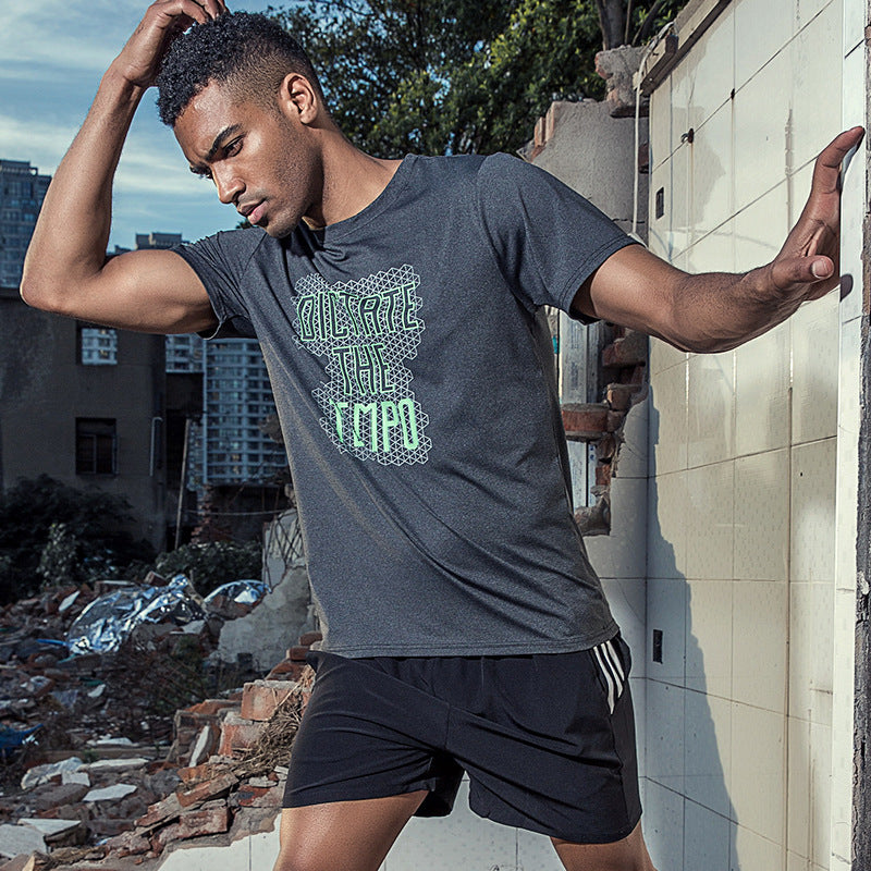 Gray Men's Quick-Dry Running T-Shirt Breathable Athletic Training Top
