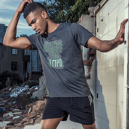 Gray Men's Quick-Dry Running T-Shirt Breathable Athletic Training Top