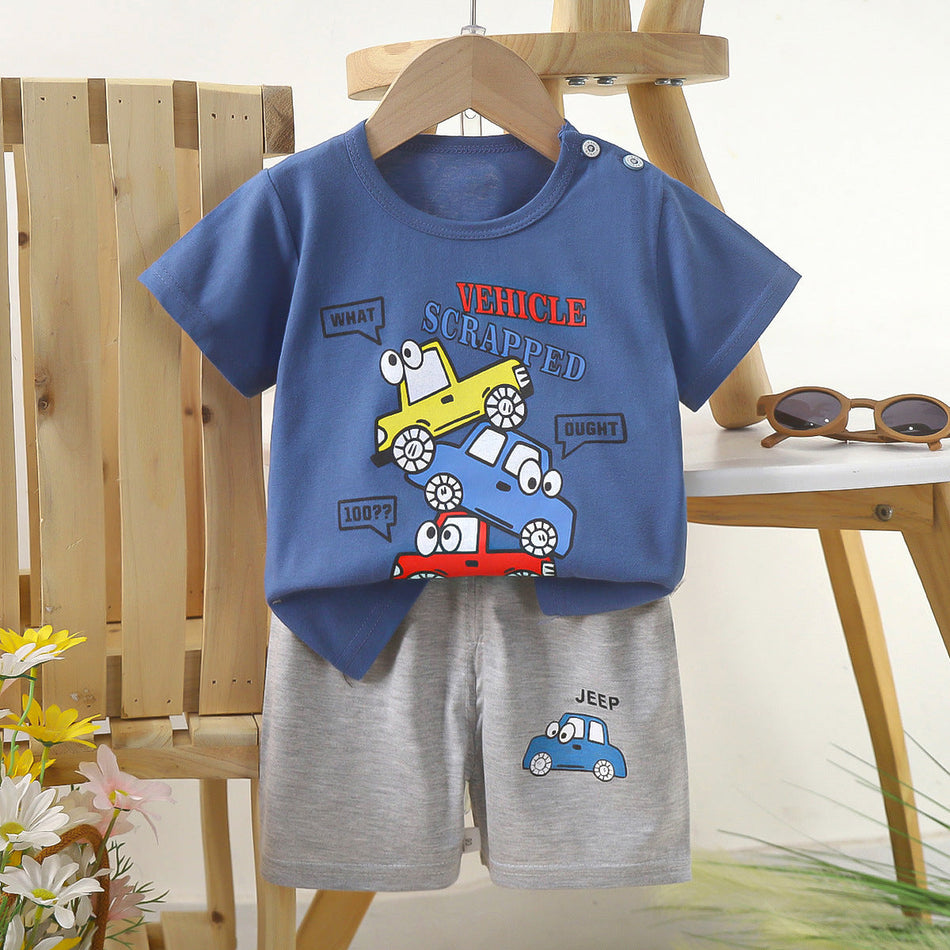 Kids Cotton Short Sleeve T-Shirt and Shorts Set Summer