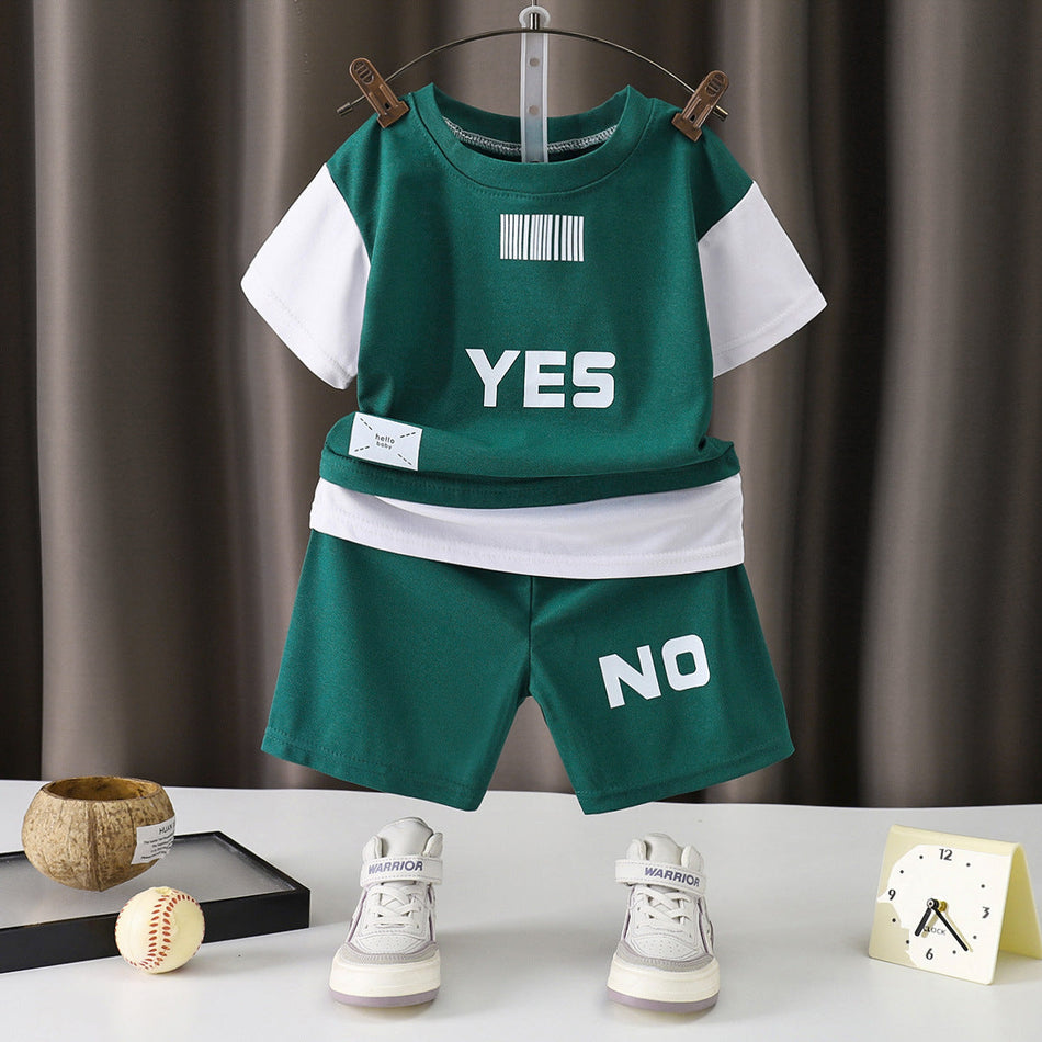 Kids Color Block Short Sleeve Shirt and Shorts Set