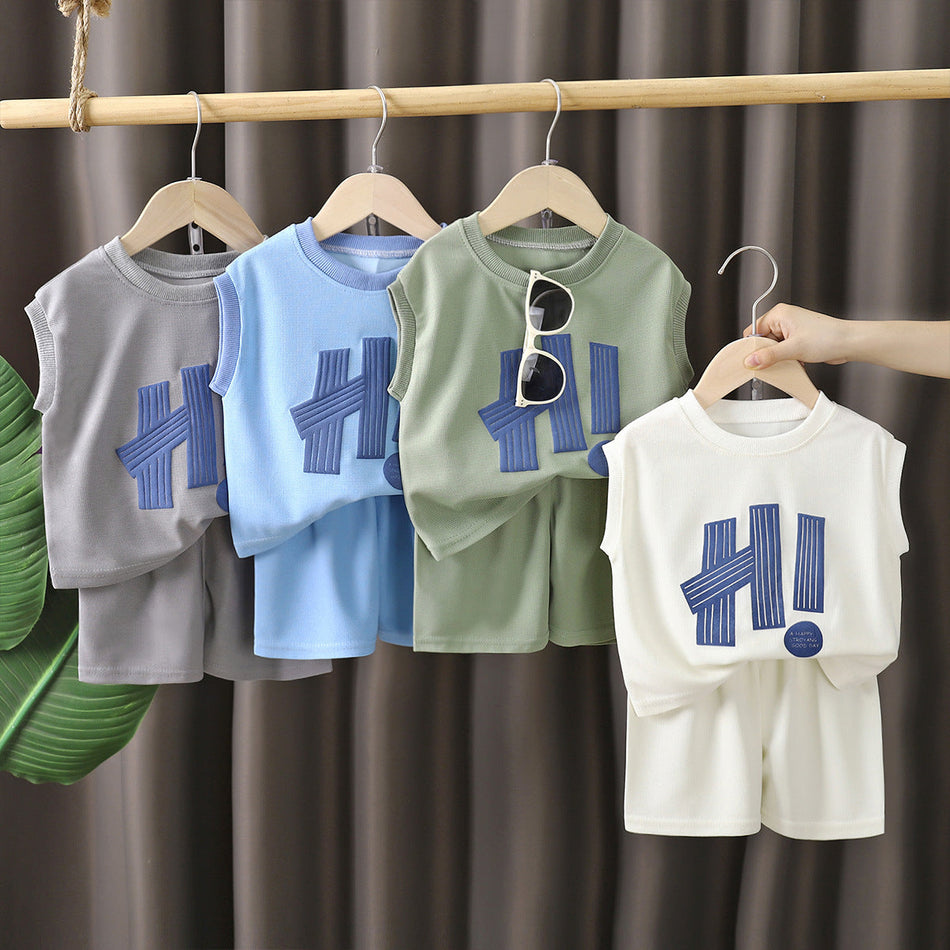 Kids Waffle Texture Vest and Shorts Summer Set