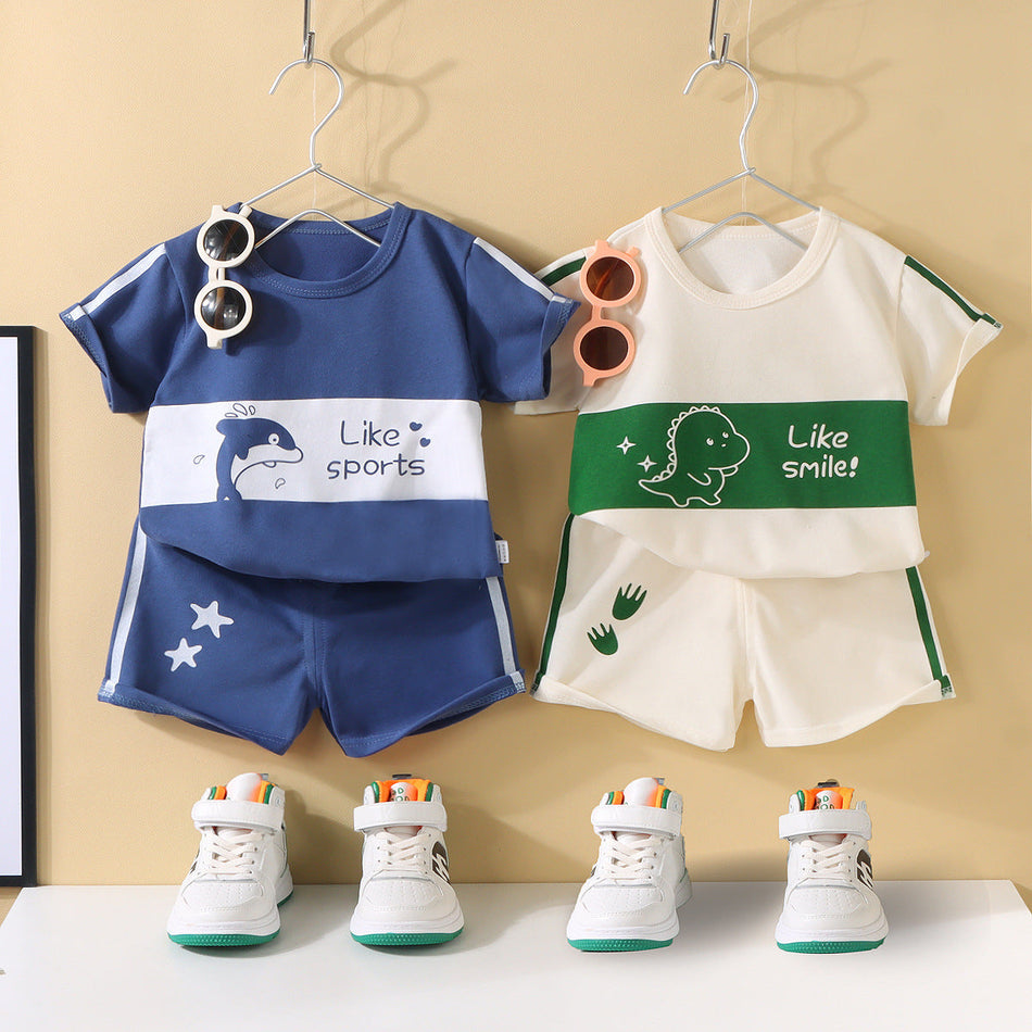 Kids Striped Short Sleeve T-Shirt and Shorts Set Summer