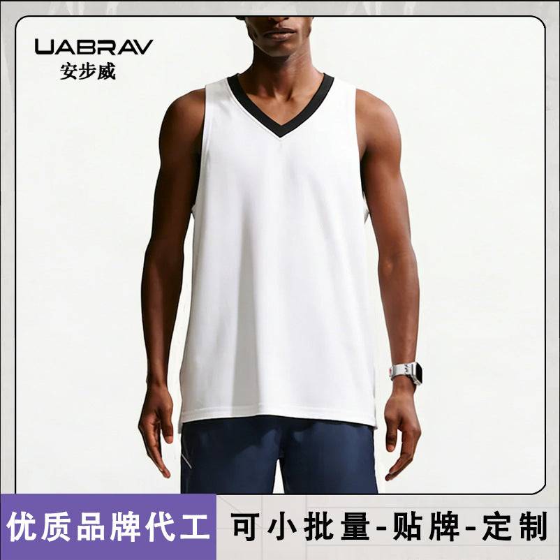 White Men's V-Neck Quick-Dry Sports Tank Top Breathable Fitness Vest