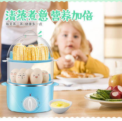 Premium Mini Double-Layer Household Egg Steamer & Light Blue