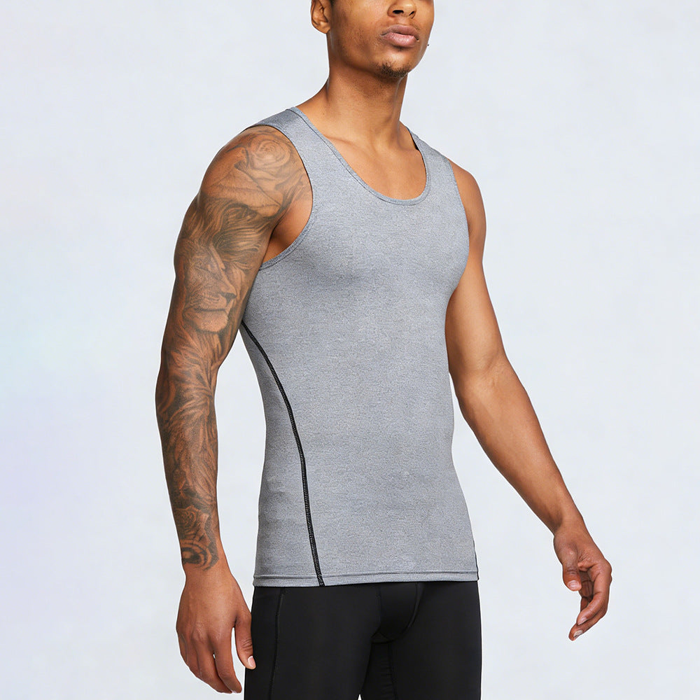 Black Men's Compression Training Tank Top Quick-Dry Fitness Vest