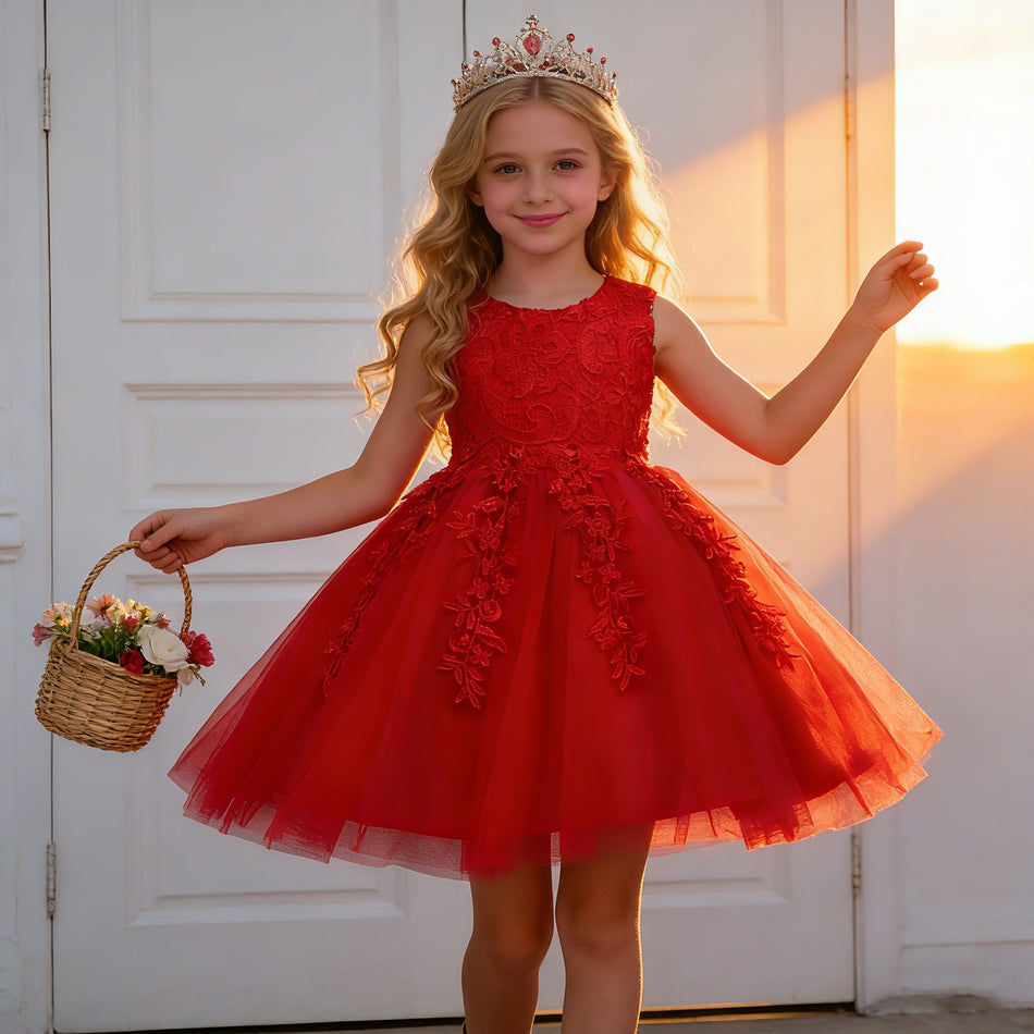 Kids Lace Princess Vest Fluffy Performance Dress