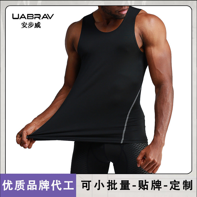 Black Men's Compression Sports Tank Top Quick-Dry Running Vest