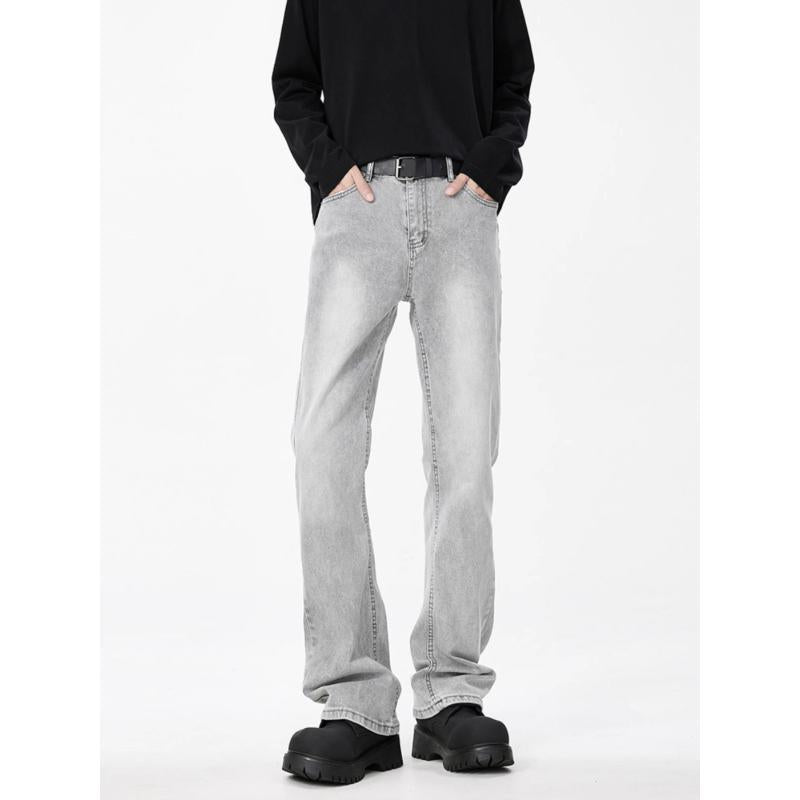 Gray Men's Vintage Washed Straight-Leg Jeans High-Waist Casual Fit