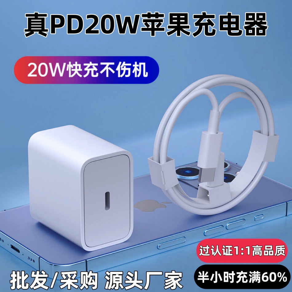 PD20W Fast Charging Adapter with USB-C Data Cable Set