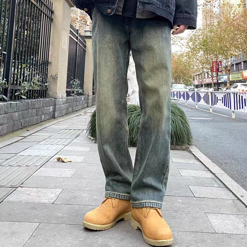 Men's Retro Wide-Leg Straight Denim Jeans
