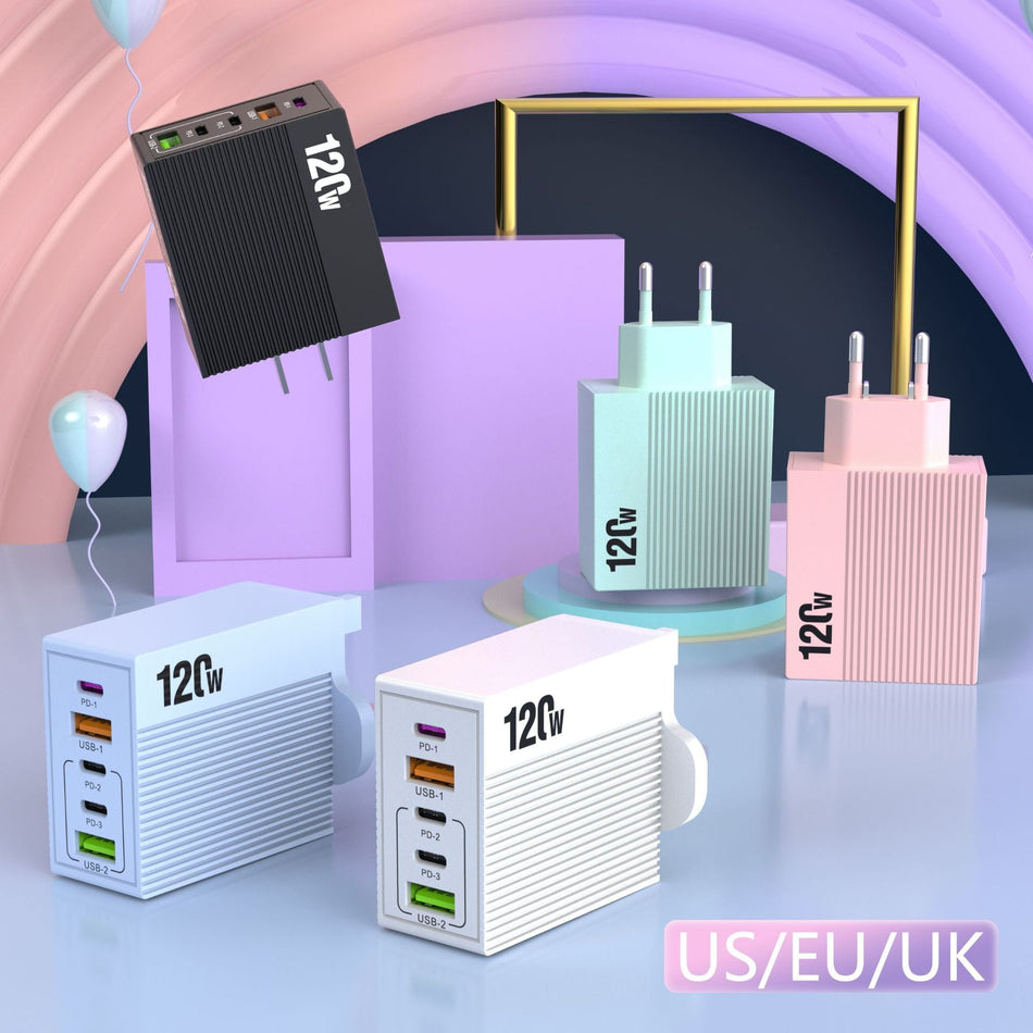 120W Multi-Port PD Fast Charging Adapter EU US UK Plug