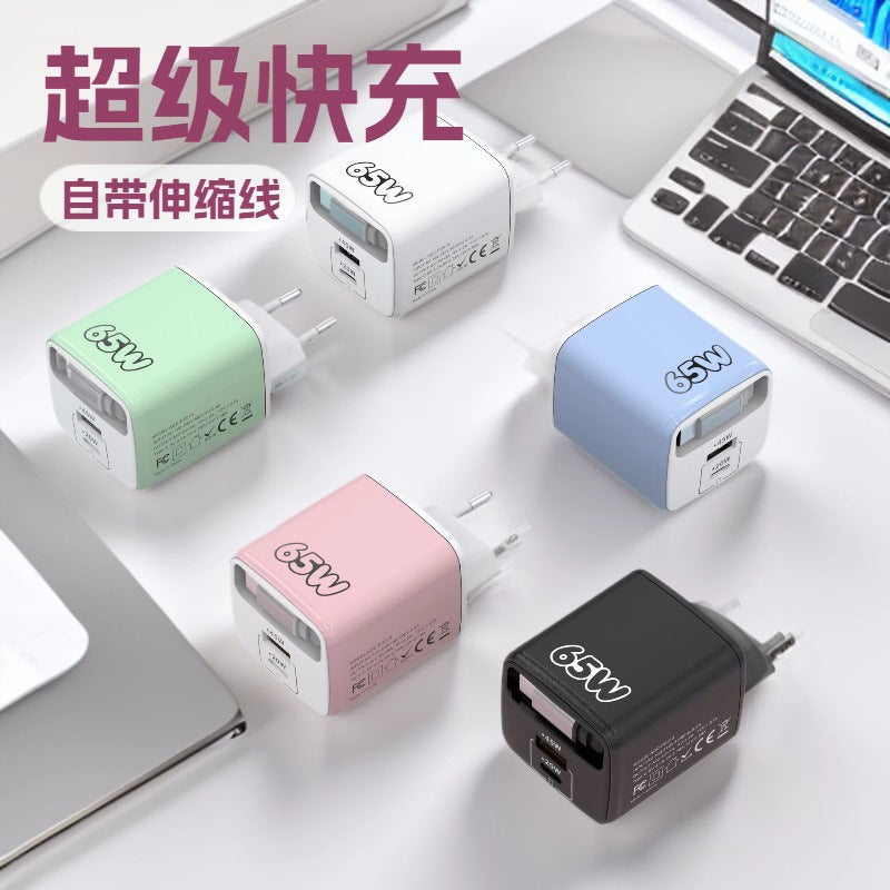 Multi-Port Fast Charging Adapter with Retractable Cable EU UK