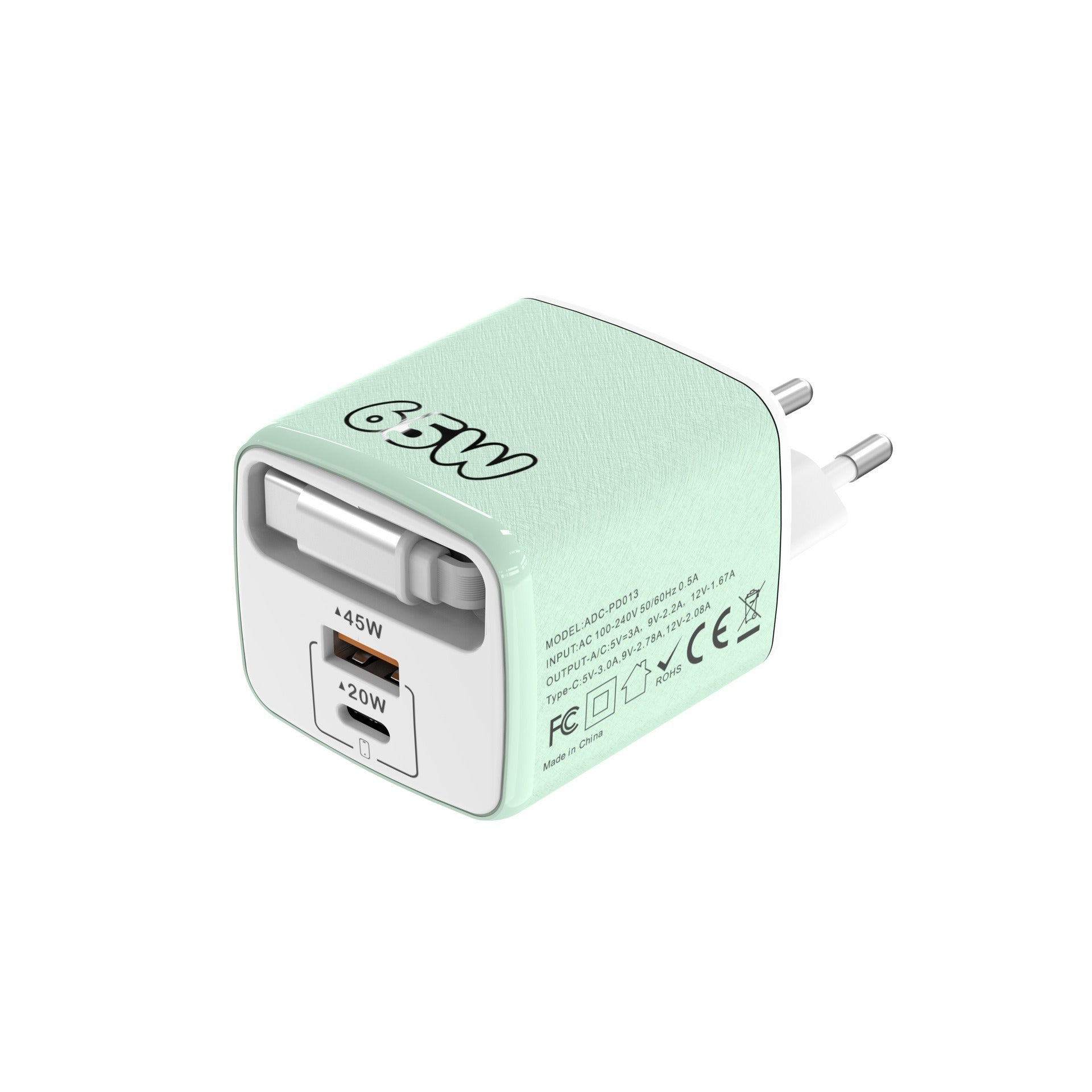 Multi-Port Fast Charging Adapter with Retractable Cable EU UK Plug in White