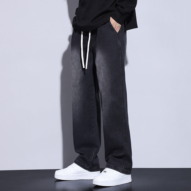 Black Gray Men's Black & Gray Wide-Leg Straight Jeans Casual Denim Pants