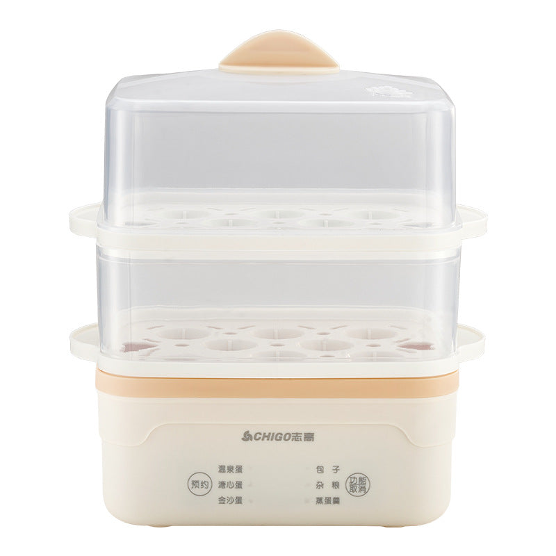 Beige smart Large-Capacity Double-Layer Egg Steamer with Timer Control