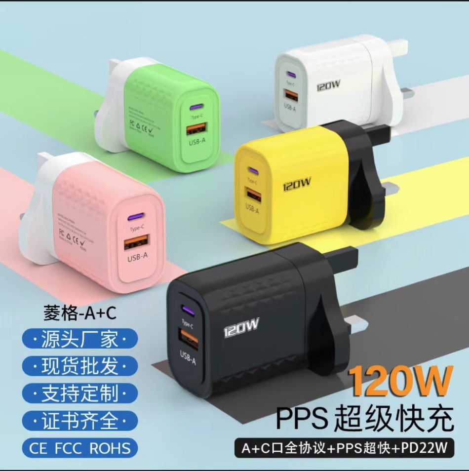 120W Multi-Port Fast Charging Adapter EU US UK Apple Huawei