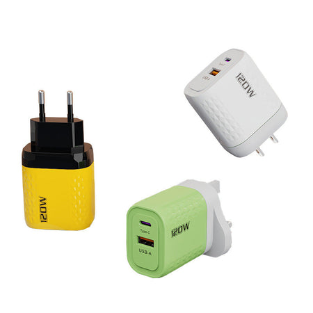 120W Multi-Port Fast Charging Adapter EU US UK Apple Huawei in White