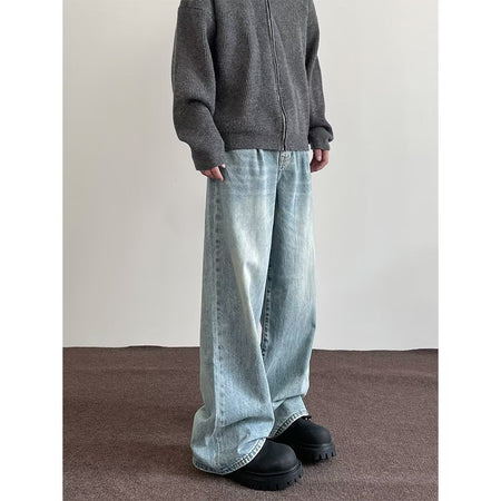 Men's Light Blue Loose Straight-Leg Denim Pants