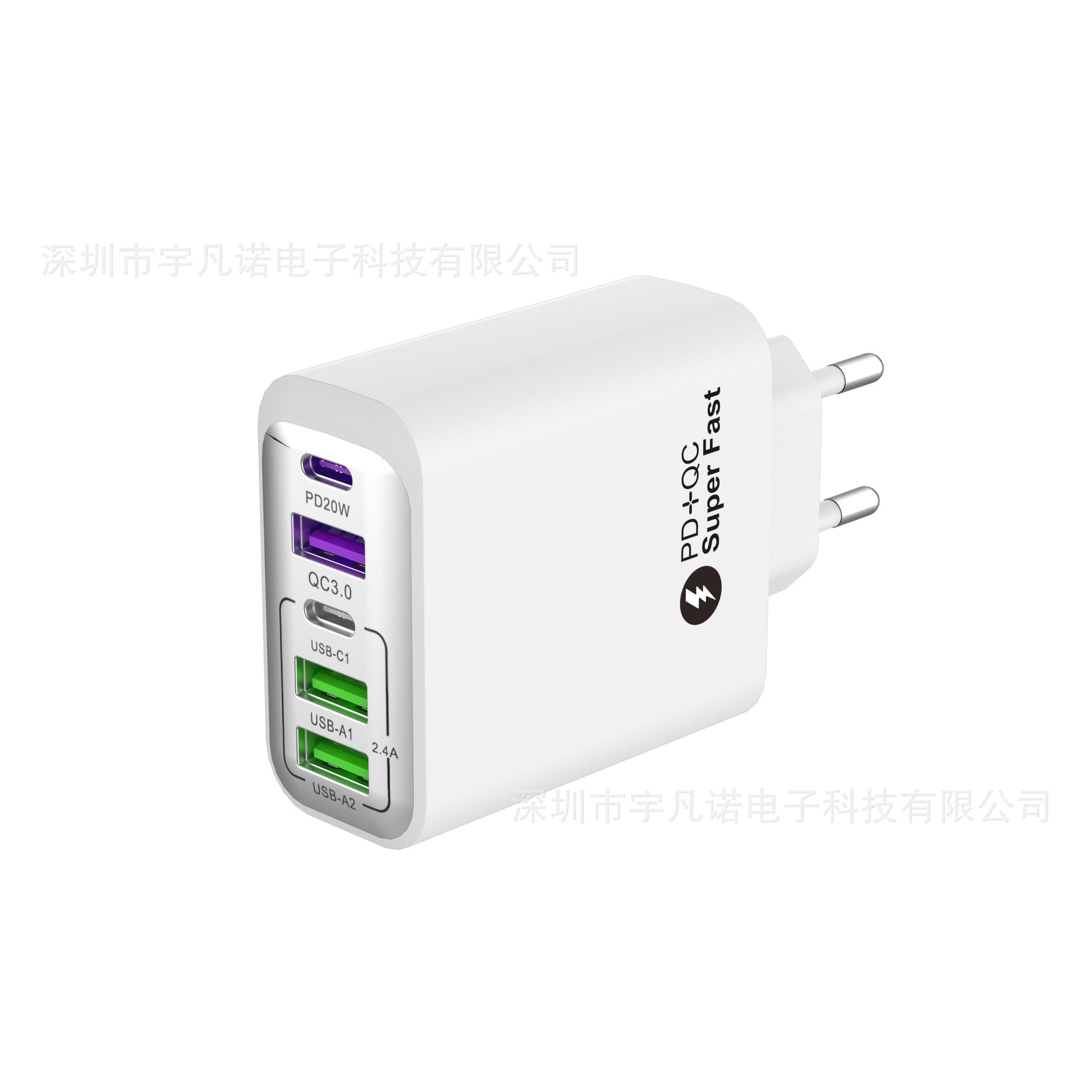 Certified Multi-Port Fast Charging Adapter EU US UK Plug PD in White