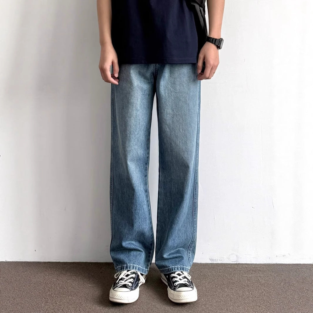 Retro Blue Wide-Leg Straight Jeans Casual Denim Pants