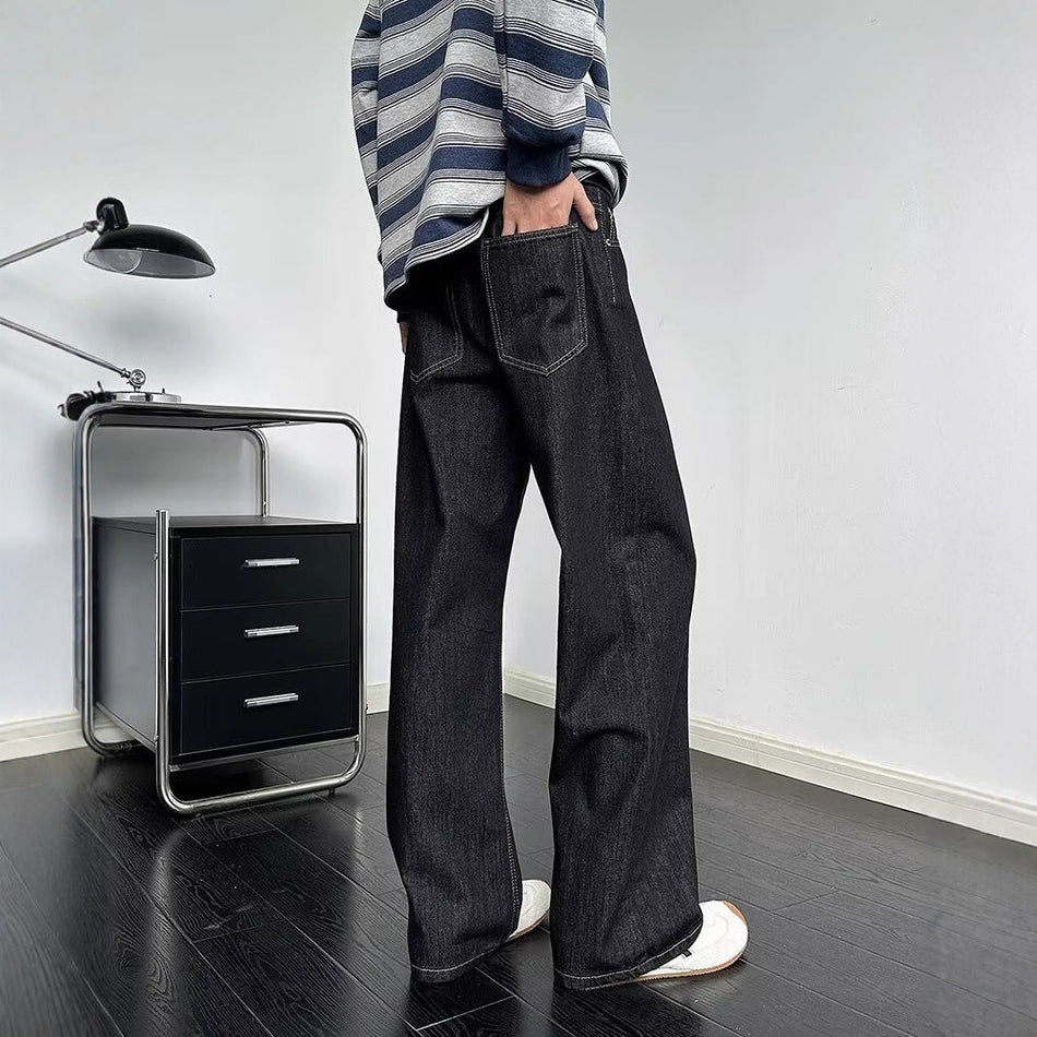 Men's Retro Wide-Leg Straight Jeans Casual Denim Trousers