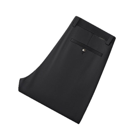 Navy Blue Men's Silk Blend Stretch Business Trousers Straight-Leg Dress Pants