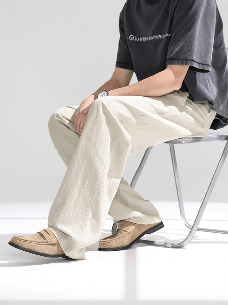 Black Men's Lyocell Linen Wide-Leg Casual Pants Breathable Loose Fit