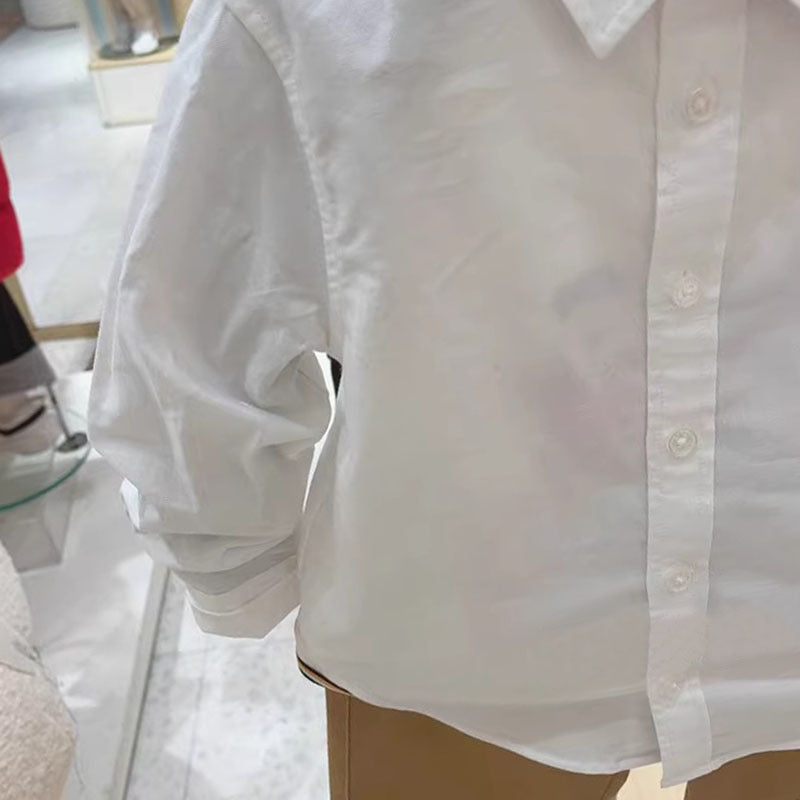 Boys Long Sleeve White Casual Shirt for Medium and Large Kids