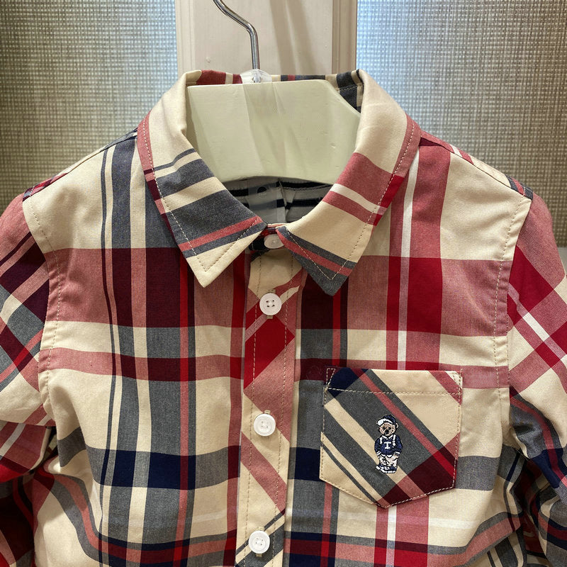 Boys Plaid Long Sleeve Shirt Korean Style Lightweight Casual Top