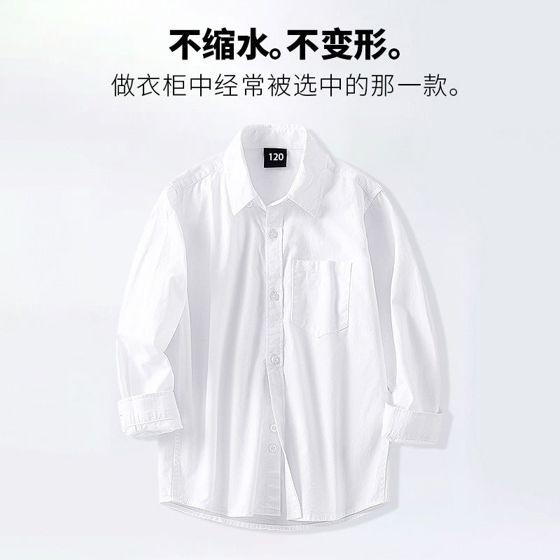 Boys Washed Cotton White Long Sleeve School Uniform Shirt