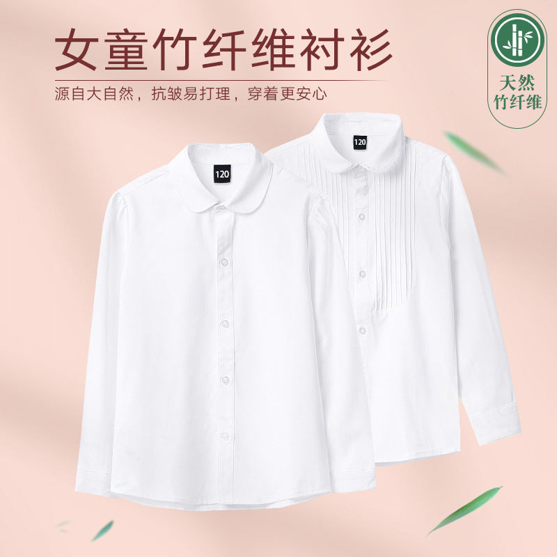 Girls Bamboo Fiber Non-Iron White Long Sleeve School Shirt