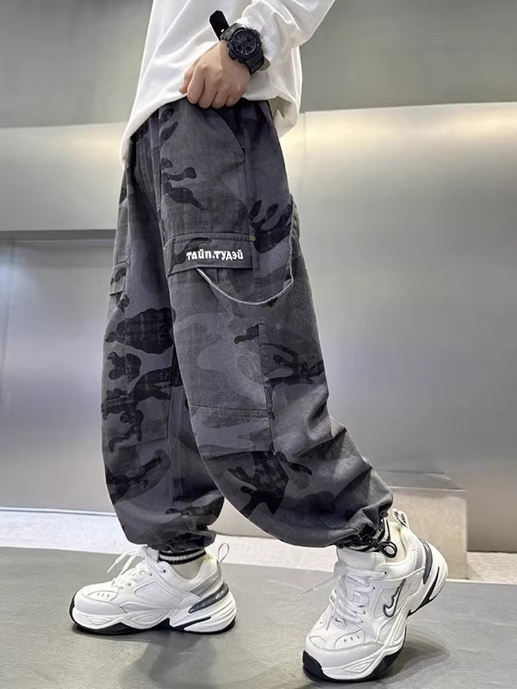Boys Camouflage Cargo Pants Washed Cotton Straight Fit Trousers