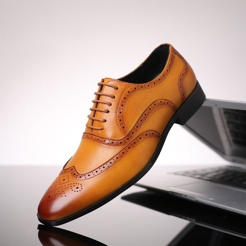 Men's Brogue Business Leather Shoes Square Toe Lace-Up Oxfords