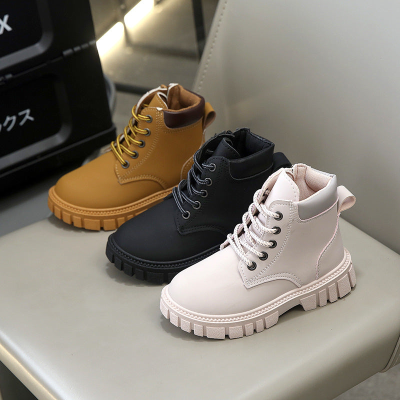 Kids Classic Mid-Calf Leather Boots with Side Zip Closure